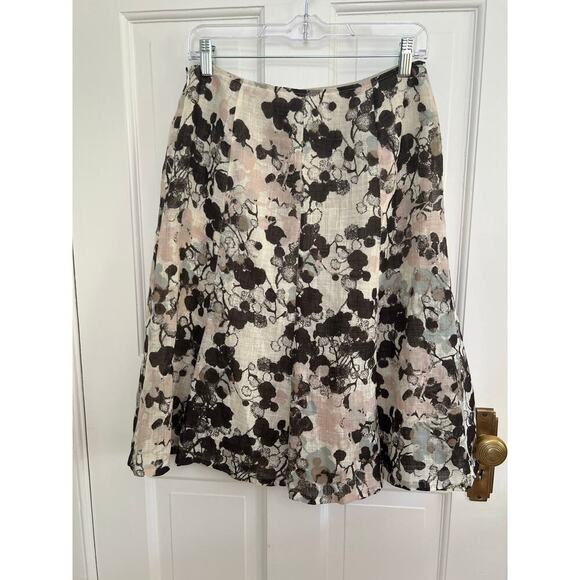 Lafayette 148 Women's 6P Linen Midi Skirt Abstract Floral White Pink Brown Green - Picture 2 of 12